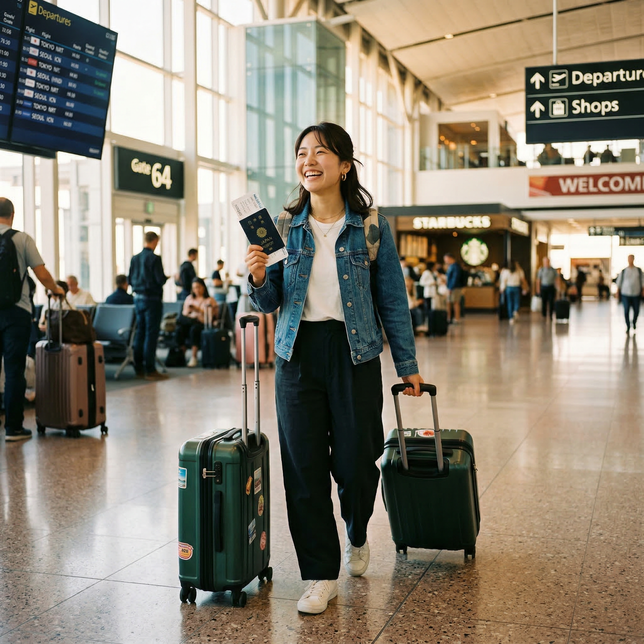空港ロビーの旅行女性