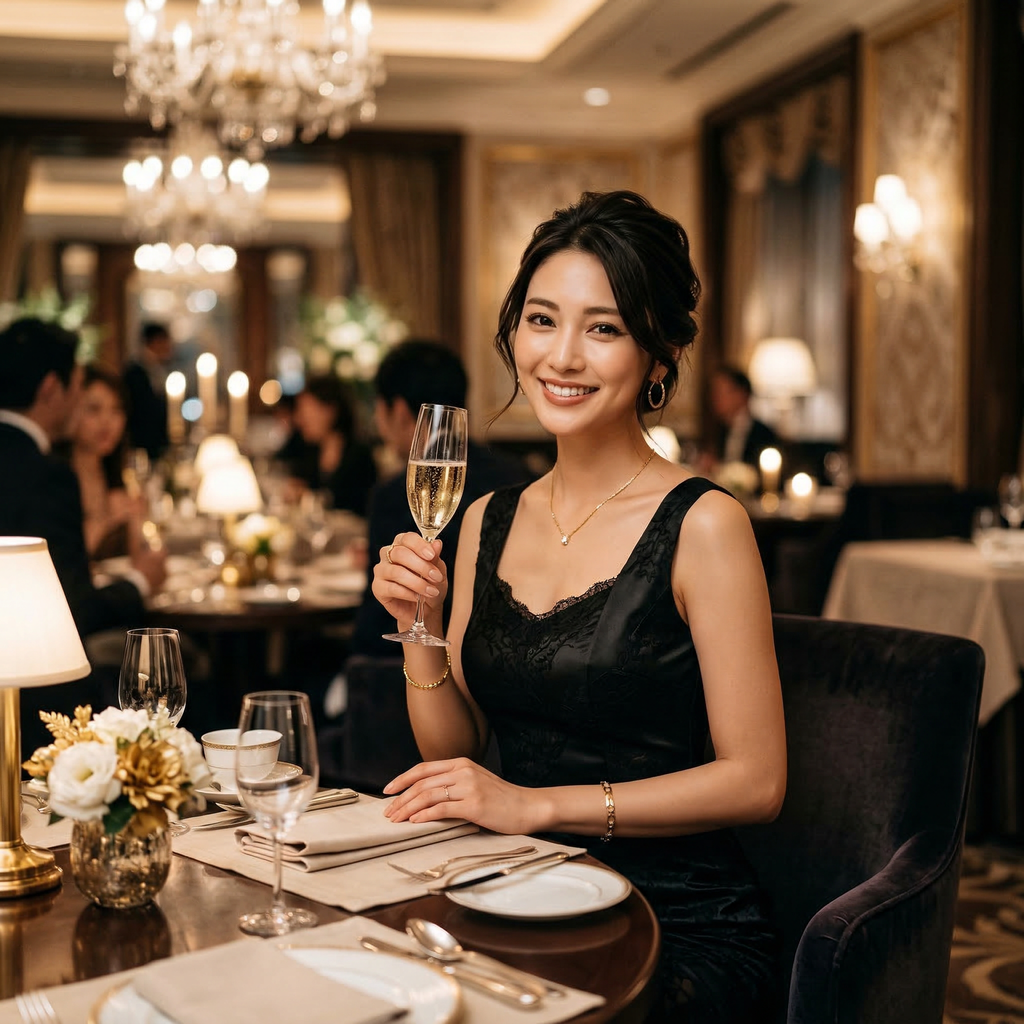 黒ドレスの日本人女性 レストラン