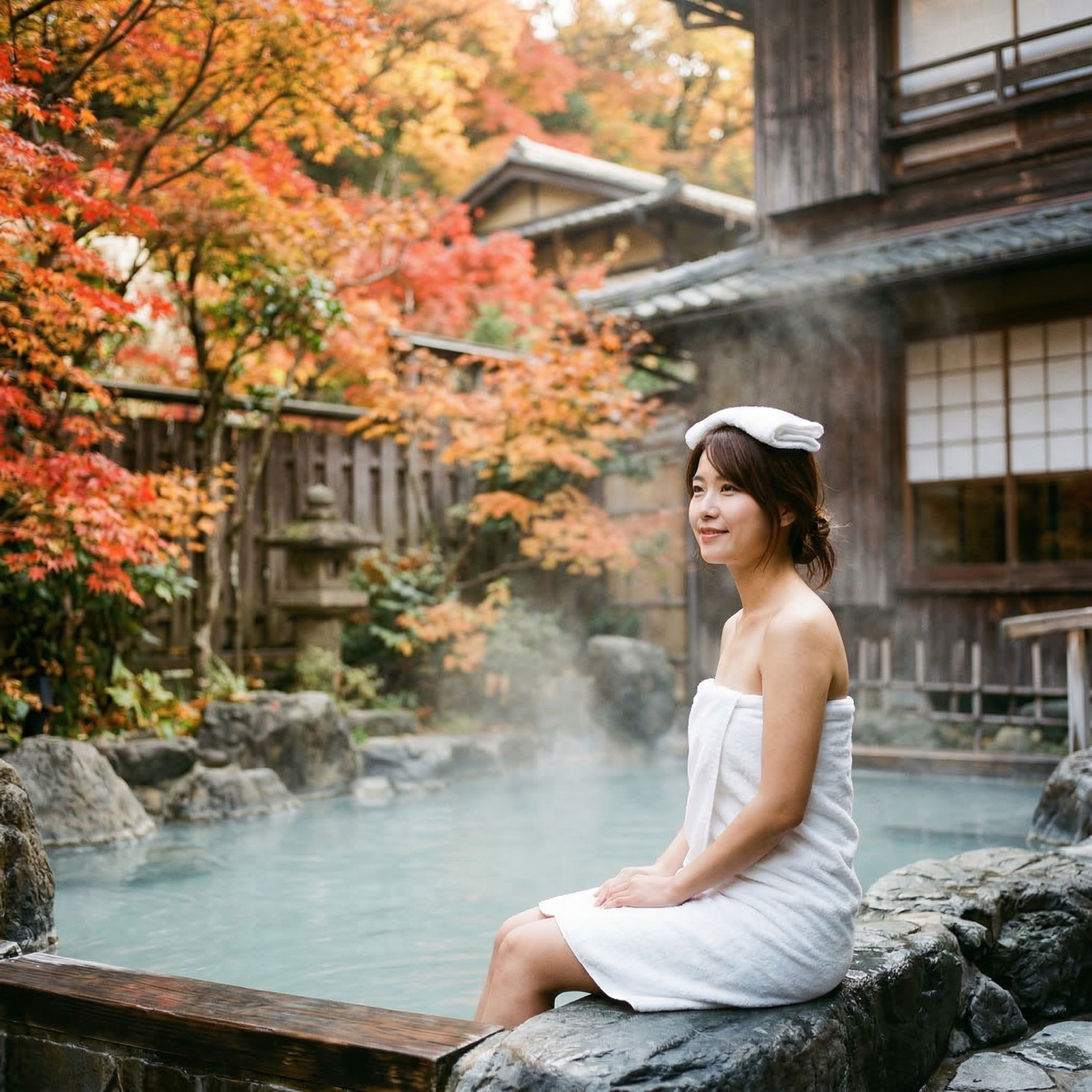 温泉旅館 露天風呂の女性