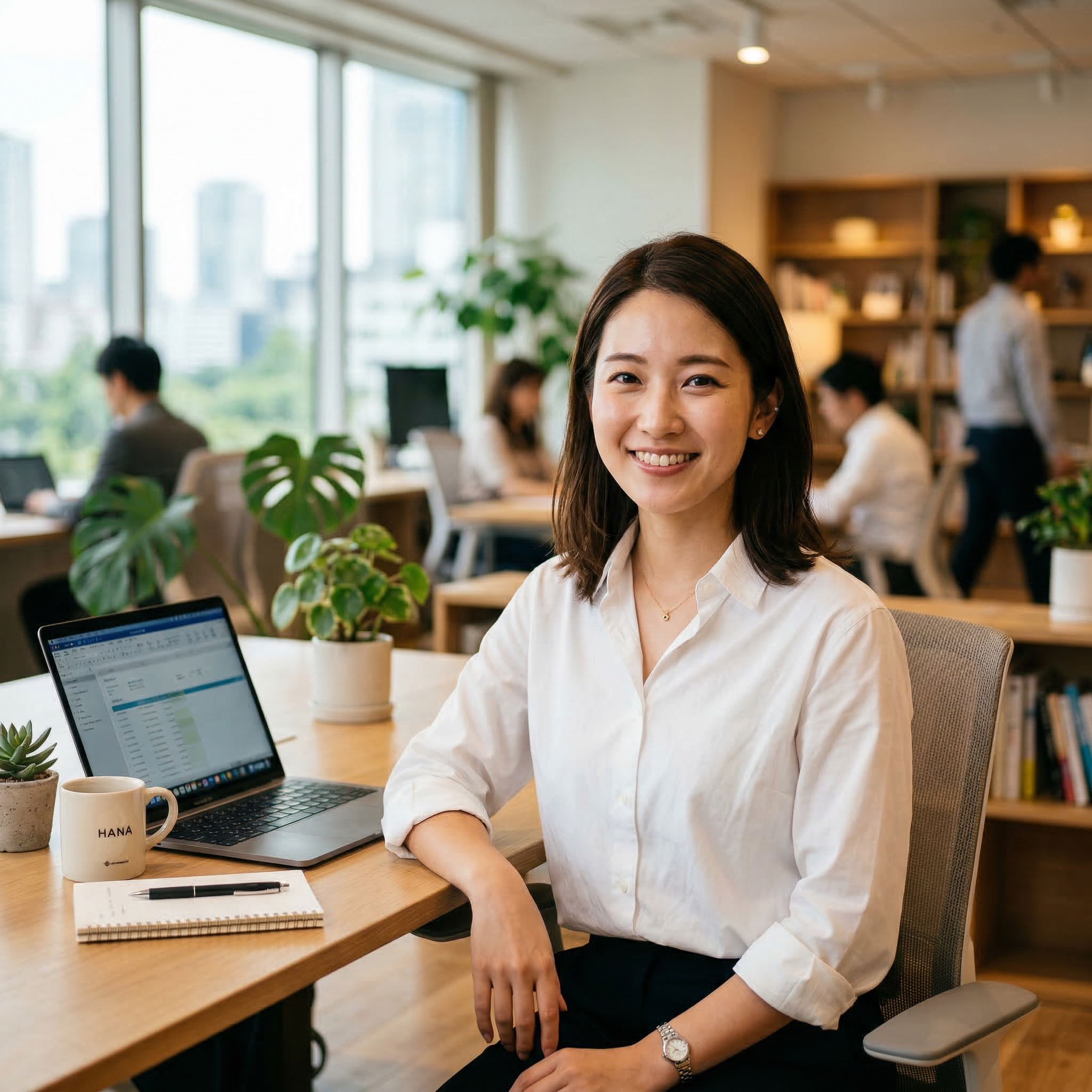 オフィスで微笑む日本人女性