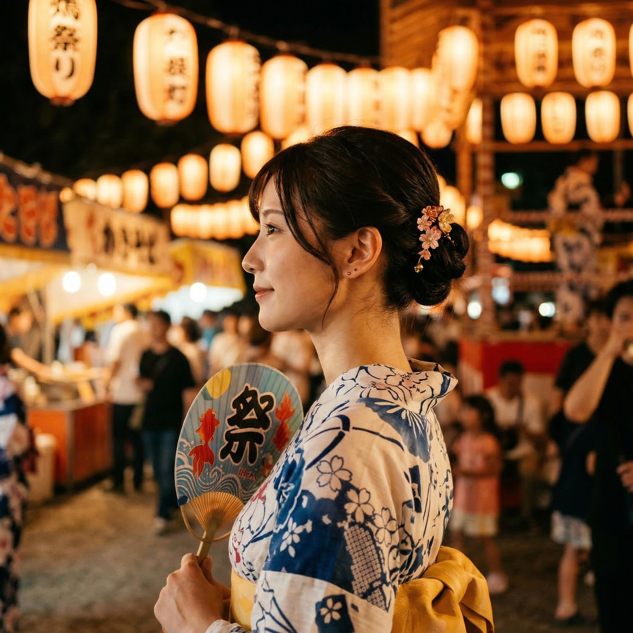 浴衣姿の日本人女性 夏祭り