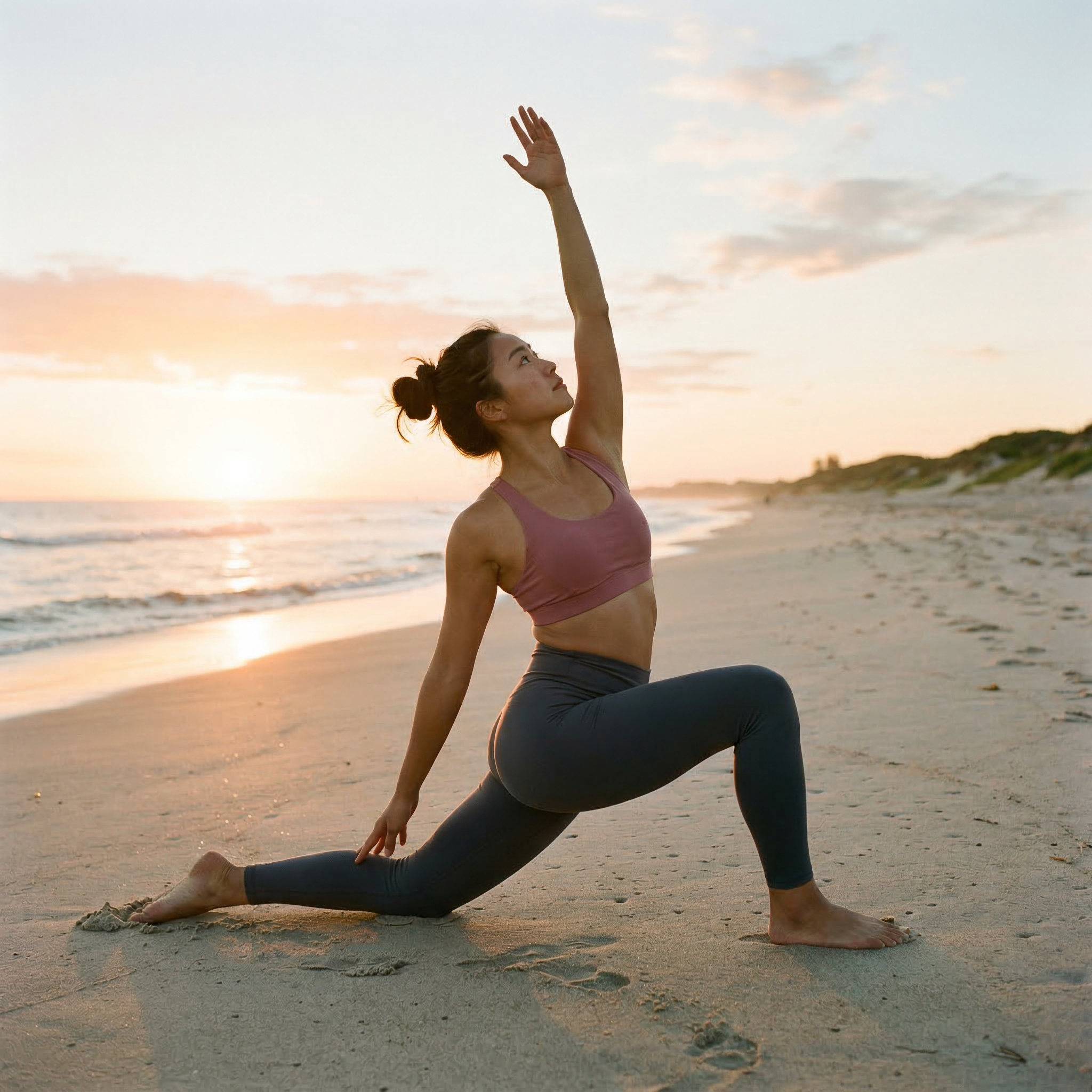 海辺でヨガする日本人女性