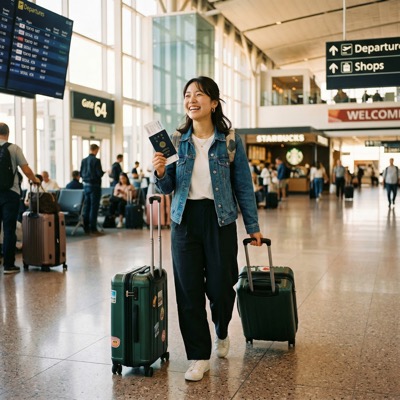 空港ロビーの旅行女性