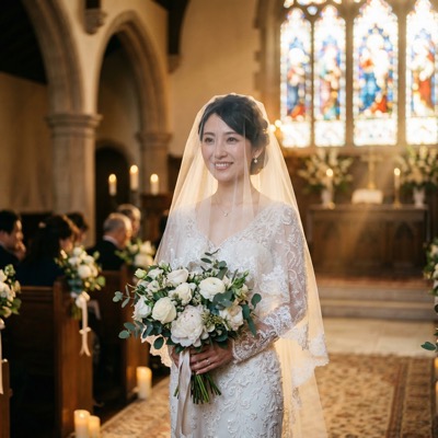 ウェディングドレスの日本人女性