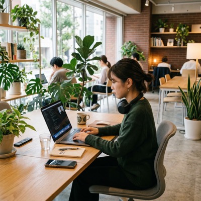 コワーキングスペースでリモートワーク